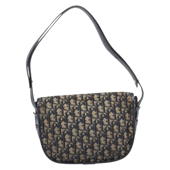 Christian Dior Trotter Canvas Shoulder Bag Navy Gold Tone Auth ep17074