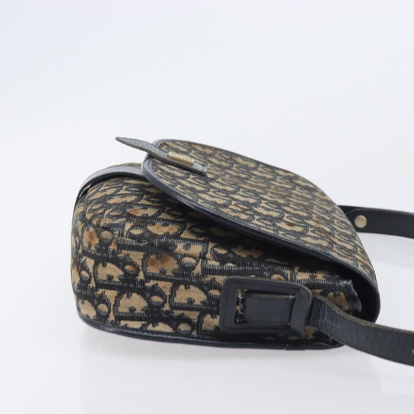 Christian Dior Trotter Canvas Shoulder Bag Navy Gold Tone Auth ep17074