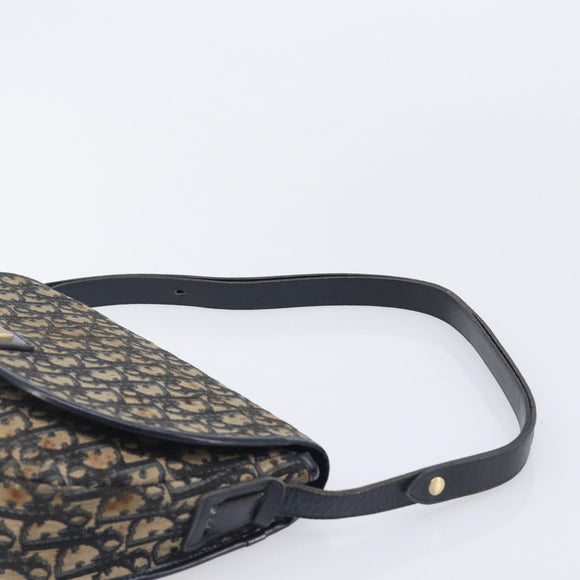Christian Dior Trotter Canvas Shoulder Bag Navy Gold Tone Auth ep17074