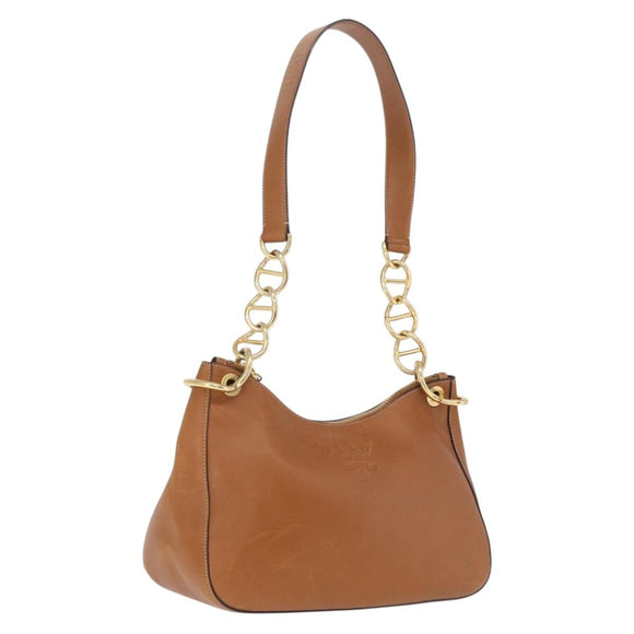 PRADA Shoulder Bag Leather Brown Gold Tone Auth ep17076