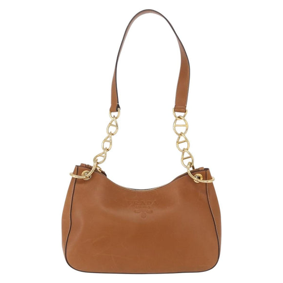 PRADA Shoulder Bag Leather Brown Gold Tone Auth ep17076