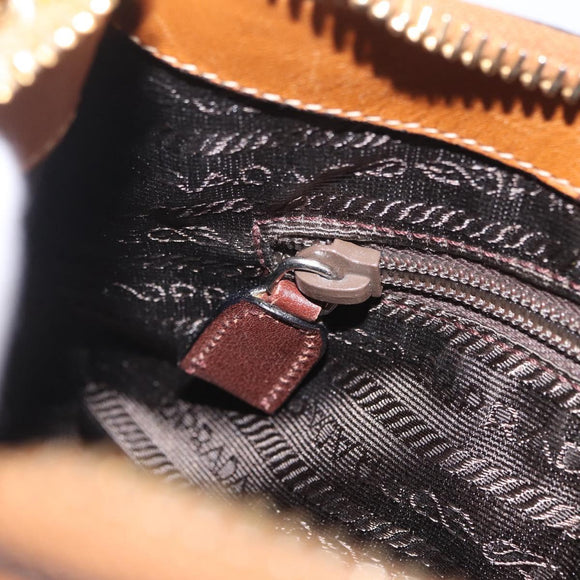 PRADA Shoulder Bag Leather Brown Gold Tone Auth ep17076