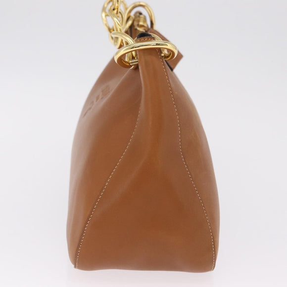 PRADA Shoulder Bag Leather Brown Gold Tone Auth ep17076