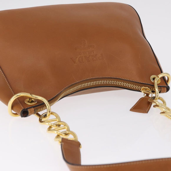 PRADA Shoulder Bag Leather Brown Gold Tone Auth ep17076