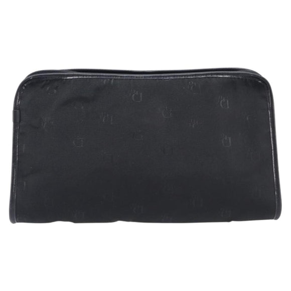 Christian Dior Honeycomb Clutch Bag Canvas Black Gold Tone Auth ep17078