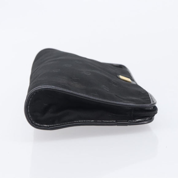 Christian Dior Honeycomb Clutch Bag Canvas Black Gold Tone Auth ep17078