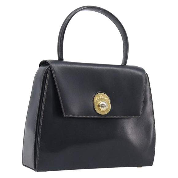 CELINE Hand Bag Leather Black Gold Tone Auth ep17090