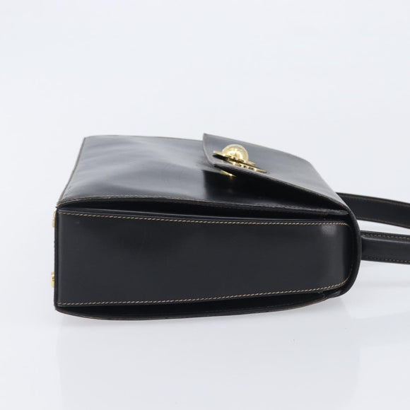 CELINE Hand Bag Leather Black Gold Tone Auth ep17090