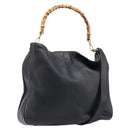 GUCCI Bamboo Hand Bag Leather 2way Black Gold Tone 001 3754 1577 Auth ep17100-1