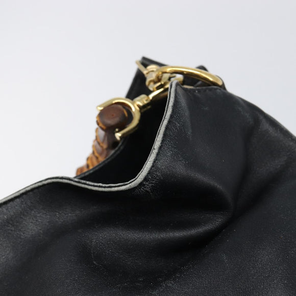 GUCCI Bamboo Hand Bag Leather 2way Black Gold Tone 001 3754 1577 Auth ep17100