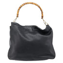 GUCCI Bamboo Hand Bag Leather 2way Black Gold Tone 001 3754 1577 Auth ep17100-2