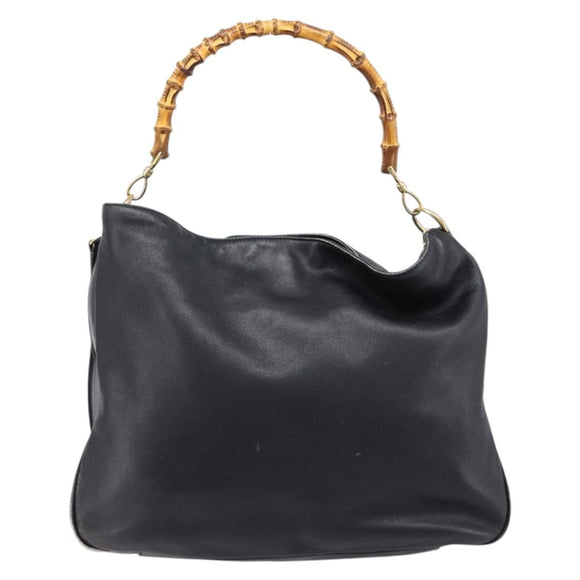 GUCCI Bamboo Hand Bag Leather 2way Black Gold Tone 001 3754 1577 Auth ep17100