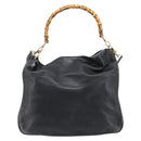GUCCI Bamboo Hand Bag Leather 2way Black Gold Tone 001 3754 1577 Auth ep17100-3