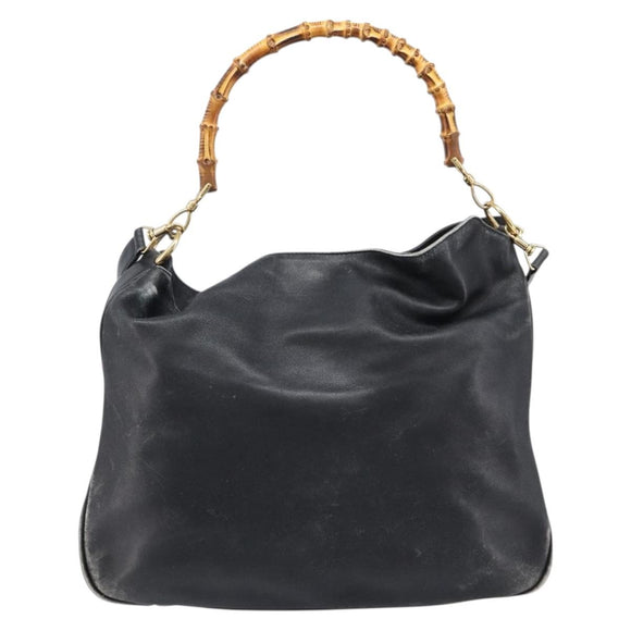GUCCI Bamboo Hand Bag Leather 2way Black Gold Tone 001 3754 1577 Auth ep17100