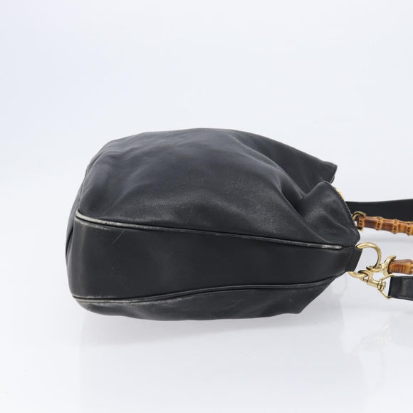 GUCCI Bamboo Hand Bag Leather 2way Black Gold Tone 001 3754 1577 Auth ep17100