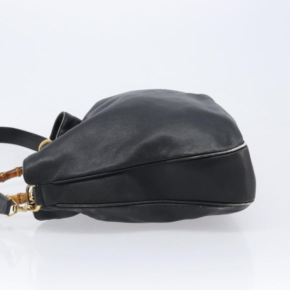 GUCCI Bamboo Hand Bag Leather 2way Black Gold Tone 001 3754 1577 Auth ep17100