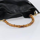 GUCCI Bamboo Hand Bag Leather 2way Black Gold Tone 001 3754 1577 Auth ep17100-7