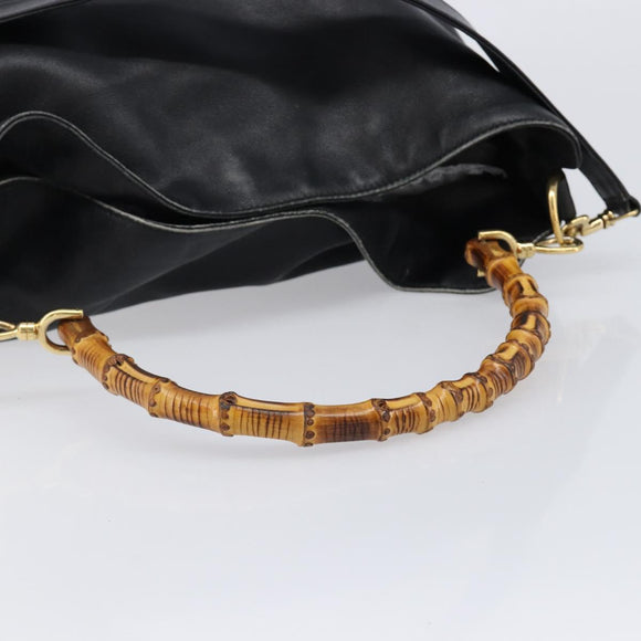GUCCI Bamboo Hand Bag Leather 2way Black Gold Tone 001 3754 1577 Auth ep17100