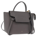 CELINE Micro Belt Hand Bag Leather 2way Gray Gold Auth ep17126V-1