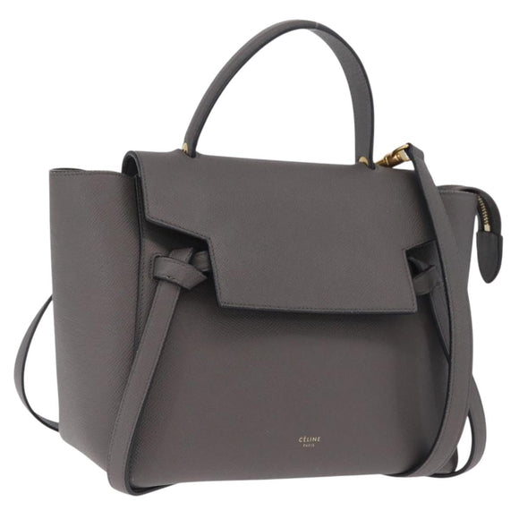 CELINE Micro Belt Hand Bag Leather 2way Gray Gold Auth ep17126V