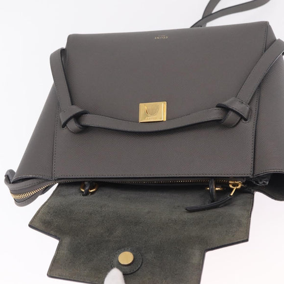 CELINE Micro Belt Hand Bag Leather 2way Gray Gold Auth ep17126V