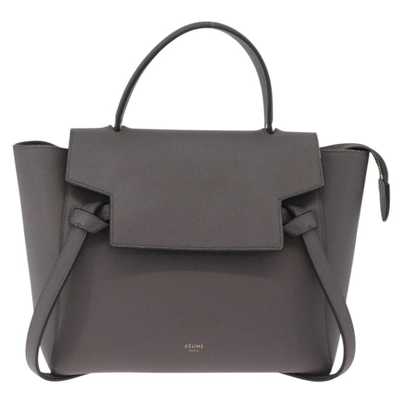 CELINE Micro Belt Hand Bag Leather 2way Gray Gold Auth ep17126V