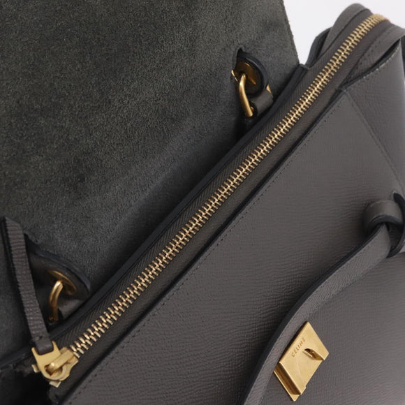CELINE Micro Belt Hand Bag Leather 2way Gray Gold Auth ep17126V
