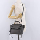 CELINE Micro Belt Hand Bag Leather 2way Gray Gold Auth ep17126V-28