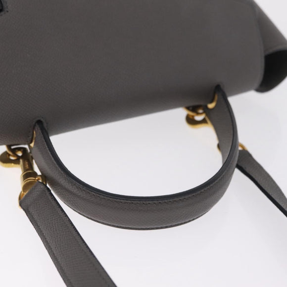 CELINE Micro Belt Hand Bag Leather 2way Gray Gold Auth ep17126V