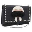 FENDI Chain Karito Shoulder Bag Leather Black Silver 8M0346 Auth ep17134A-1