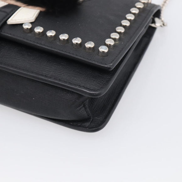 FENDI Chain Karito Shoulder Bag Leather Black Silver 8M0346 Auth ep17134A