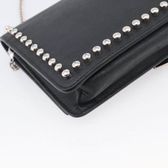 FENDI Chain Karito Shoulder Bag Leather Black Silver 8M0346 Auth ep17134A