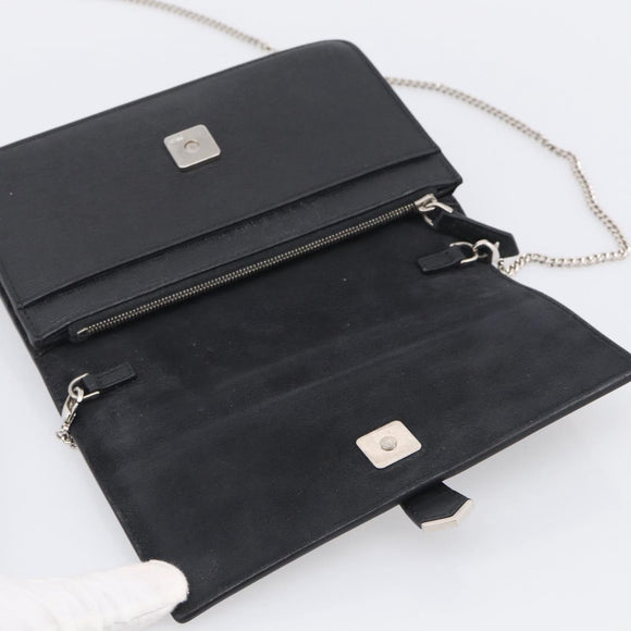 FENDI Chain Karito Shoulder Bag Leather Black Silver 8M0346 Auth ep17134A
