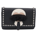 FENDI Chain Karito Shoulder Bag Leather Black Silver 8M0346 Auth ep17134A-2