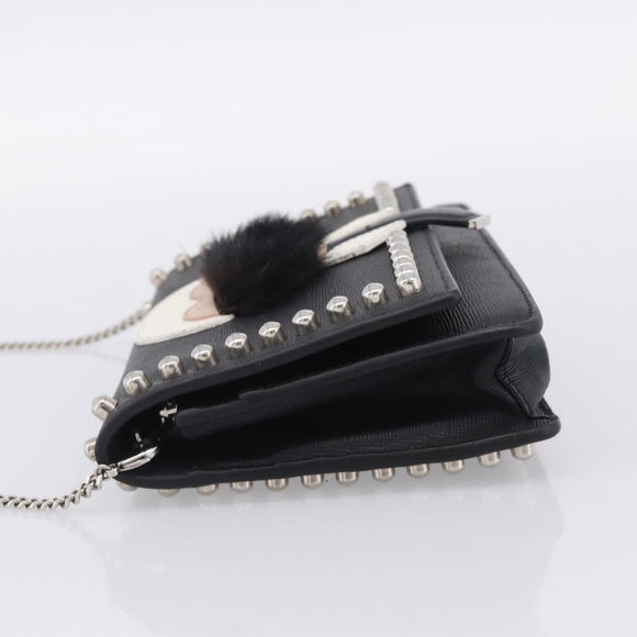 FENDI Chain Karito Shoulder Bag Leather Black Silver 8M0346 Auth ep17134A
