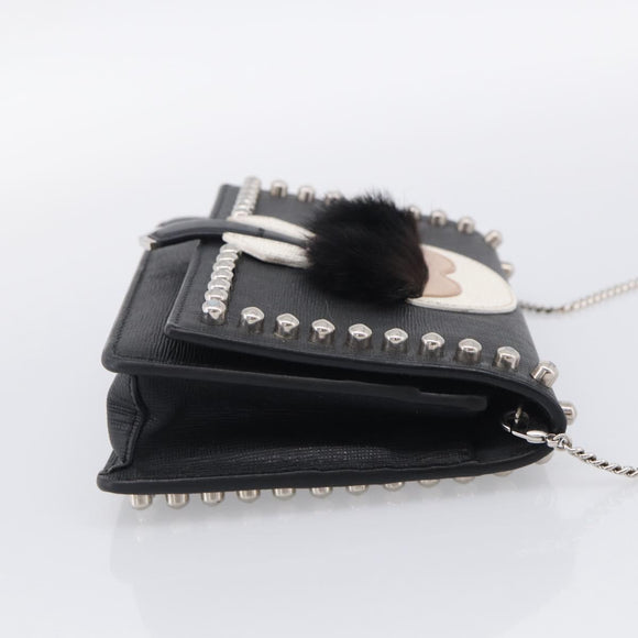 FENDI Chain Karito Shoulder Bag Leather Black Silver 8M0346 Auth ep17134A
