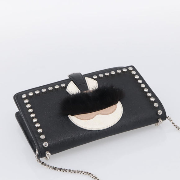 FENDI Chain Karito Shoulder Bag Leather Black Silver 8M0346 Auth ep17134A