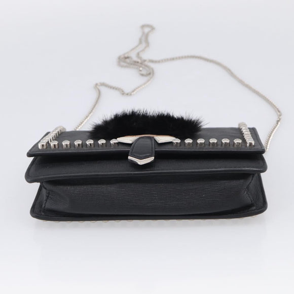 FENDI Chain Karito Shoulder Bag Leather Black Silver 8M0346 Auth ep17134A