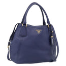PRADA Hand Bag Leather 2way Blue Gold Auth ep17141V-1