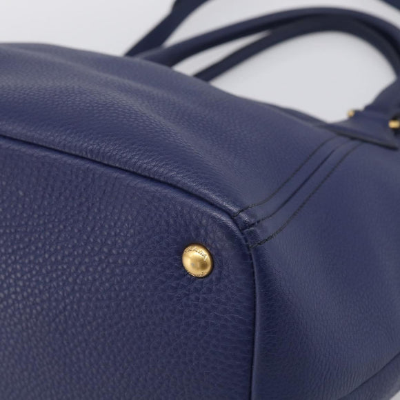 PRADA Hand Bag Leather 2way Blue Gold Auth ep17141V