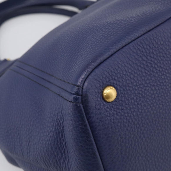 PRADA Hand Bag Leather 2way Blue Gold Auth ep17141V