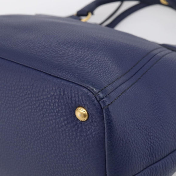 PRADA Hand Bag Leather 2way Blue Gold Auth ep17141V