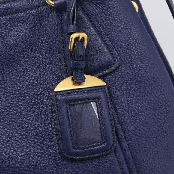 PRADA Hand Bag Leather 2way Blue Gold Auth ep17141V
