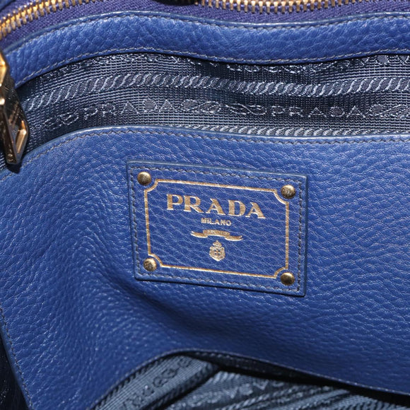 PRADA Hand Bag Leather 2way Blue Gold Auth ep17141V