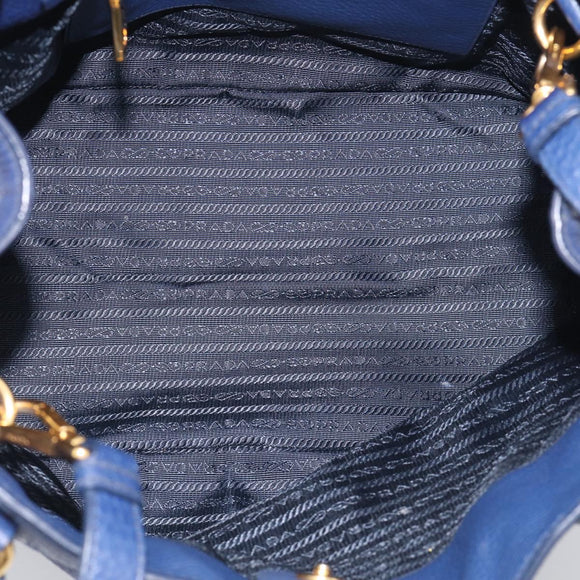 PRADA Hand Bag Leather 2way Blue Gold Auth ep17141V