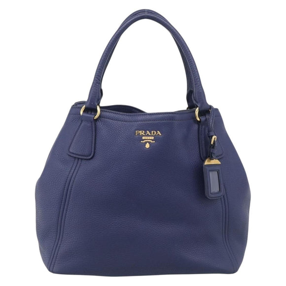 PRADA Hand Bag Leather 2way Blue Gold Auth ep17141V