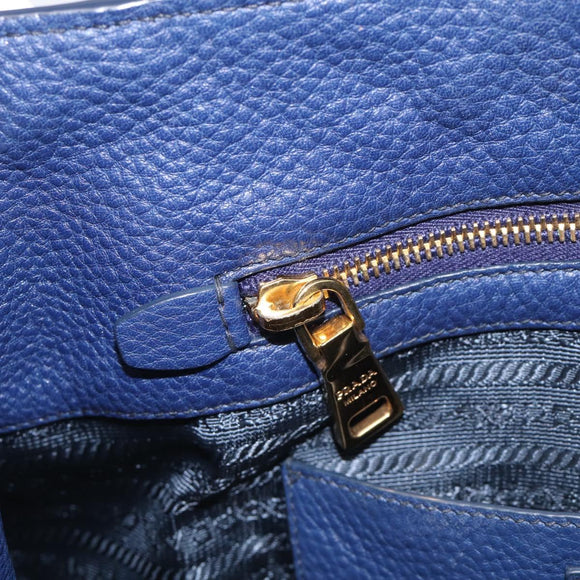 PRADA Hand Bag Leather 2way Blue Gold Auth ep17141V