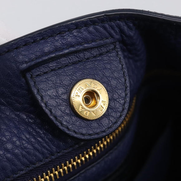 PRADA Hand Bag Leather 2way Blue Gold Auth ep17141V