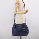 PRADA Hand Bag Leather 2way Blue Gold Auth ep17141V-29