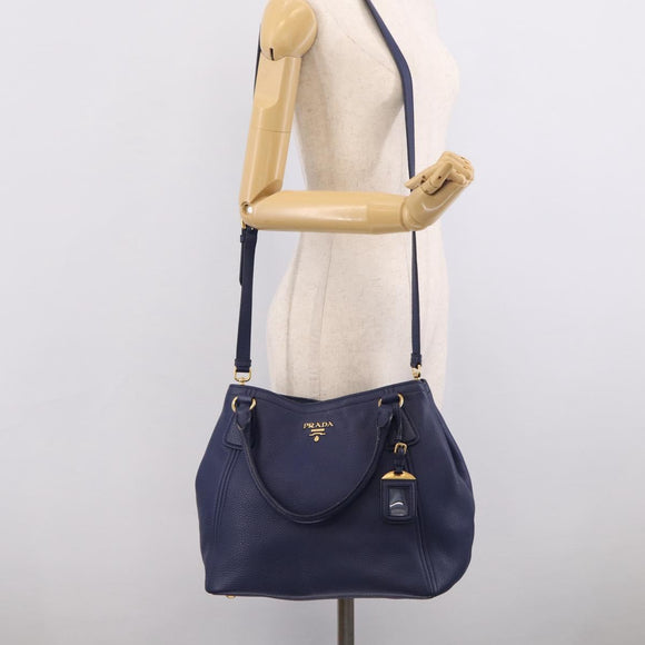 PRADA Hand Bag Leather 2way Blue Gold Auth ep17141V